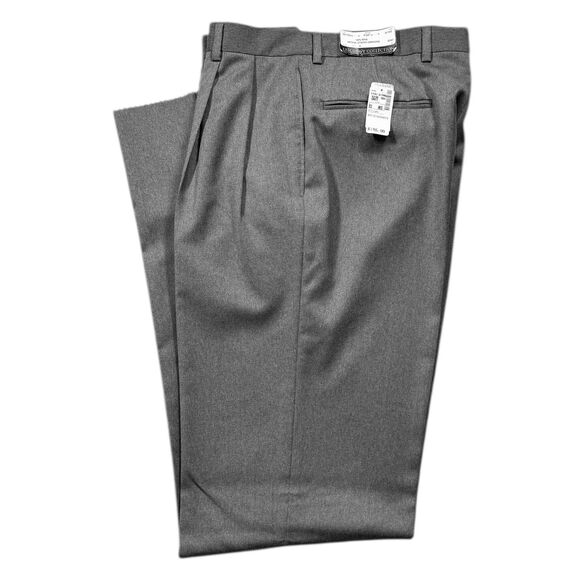 Jos. A. Bank Mens 33 Reg Gray Gabardine Wool Dress Pants Pleated Trousers NWT
